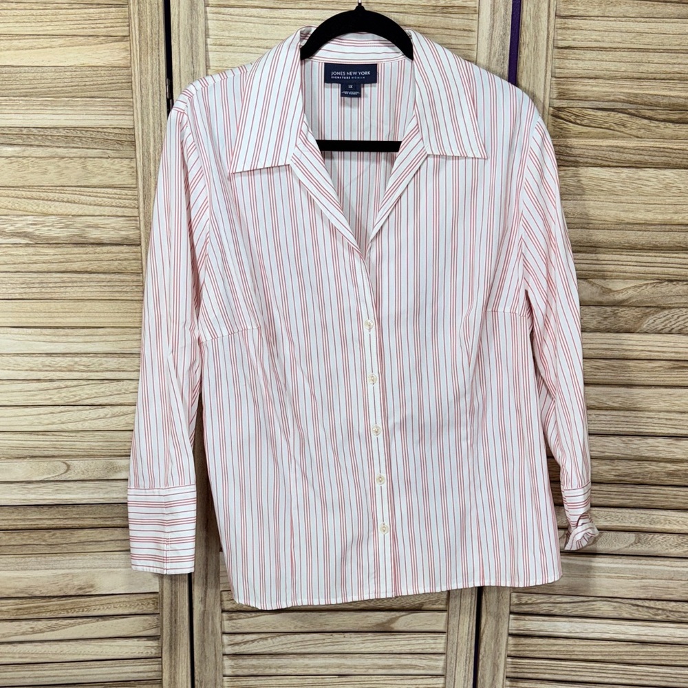 Jones New York Shirt Pink and White Long Sleeve Button Down Striped Size 1x - Picture 2 of 8